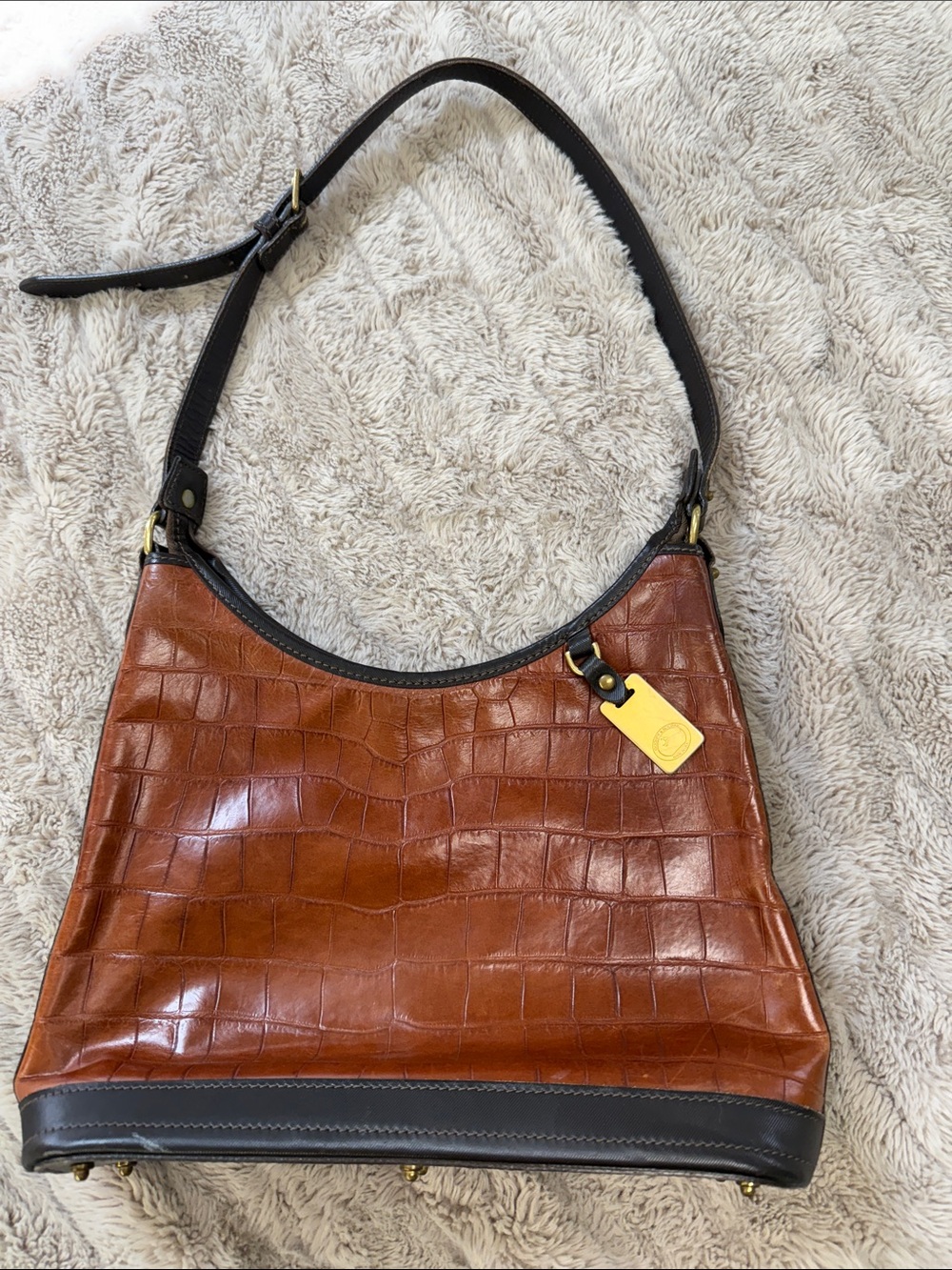 Vintage Dooney & Bourke Croc Embossed Leather Large Hobo Zip Closure